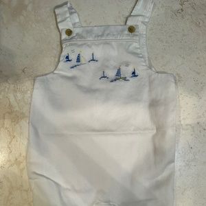 Janie and Jack white sailboat embroidery Jon Jon 6-12 MO
